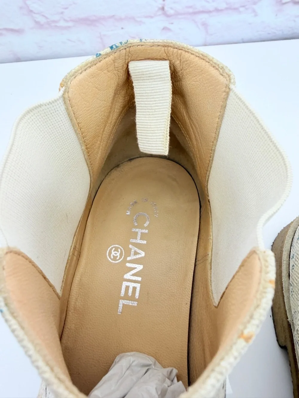 Chanel Graphic Multicolor Logo Canvas Chelsea Boots 41